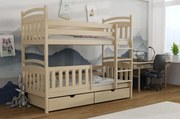 Detská poschodová posteľ z masívu borovice ADAM so šuplíkmi - 200x90 cm - PRÍRODNÁ BOROVICA