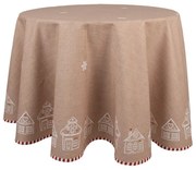 Hnedý okrúhly obrus s perníkovými chalúpkami Gingerbread Bliss - Ø 170 cm