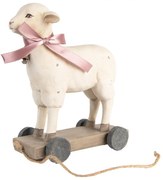 Dekorácia ovečka s mašľou okolo krku na kolieskach - 17*9*20 cm