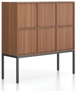 Kancelárska skriňa FRAME, nízka, čierna podnož, 6x dvere, 1299 x 450 x 1331 mm, PUSH-lock, orech