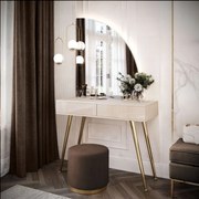 TOALETNÝ STOLÍK KATHLEEN KAŠMÍR LESK + ZLATÉ NOHY + ZRKADLO POLMESIAC PRAVÉ