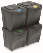 Sada 4 odpadkových košů Soorti na tříděný odpad 4 x 25 l šedá