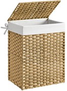 Kôš na bielizeň zo syntetického ratanu, s vekom a rúčkami, skladací, prírodný