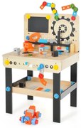 Detská drevená lavica na náradie s doskou a závesným stojanom na náradie a príslušenstvom