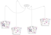 Detské závesné svietidlo Diamond Spider, 4x biele textilné tienidlo so vzorom