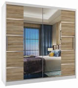 Šatníková skriňa 200 cm Belini biely mat / dub sonoma s posunými dverami zrkadlom a zásuvkami ME SZP5/1/W/DS/0/KLAL