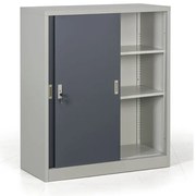 Kovová skriňa s posuvnými dverami, demontovaná, 2 police, 1000 x 1200 x 450 mm, tmavo sivá