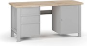 Dielenský pracovný stôl G7, buková škárovka, 1700 x 685 x 840 mm, 1x skrinka, 3 zásuvky, sivá