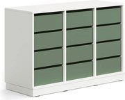 Úložná skrinka CASPER, 12 zásuviek, so soklom, biela/tmavozelená