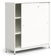 Skriňa s posuvnými dverami QBUS, 2 police, na nožičkách, s madlom, 1252x1200x400 mm, biela