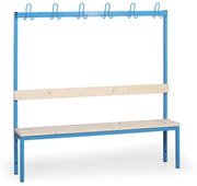 Šatníková lavica s vešiakom, sedák - laty, dĺžka 1500 mm, modrá