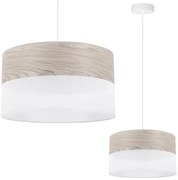 Závesné svietidlo Wood, 1x svetlobéžová dubová dýha/biele PVC tienidlo, (fi 30cm)