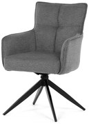 Židle jídelní, taštičkové pružiny v sedáku, 180° otočný mechanismus, šedá voděodolná látka, černý kov