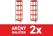 Akcia 2x Regál 180x40x40 cm lakovaný 5-policový, nosnosť 875 kg - červený - 2ks