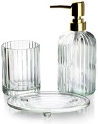 Sada kúpeľňových doplnkov Ari, číre sklo/so zlatými prvkami