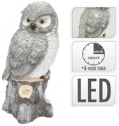 Sivá sova na pni s LED 25 x 53 cm