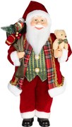 Dekorácia MagicHome Vianoce, Santa, s darčekom a medveďom, červený, 46 cm