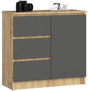 Komoda JERRY K 80 cm 1 dveře 3 zásuvky dub artisan/grafitově šedá