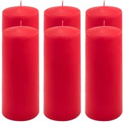 Sada stĺpových sviečok, 20 cm, Ø 7,5 cm, červená, 6 ks