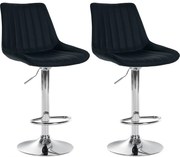 2x Barová stolička Toni - koženka, chróm rám - Čierna