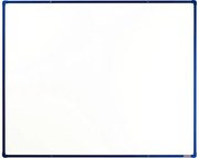 Biela magnetická popisovacia tabuľa s keramickým povrchom boardOK, 1500 x 1200 mm, modrý rám