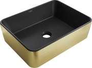 Mexen Catia umývadlo na dosku 48 x 37 cm, Čierna matná/Zlatá čiarový vzor - 21314877