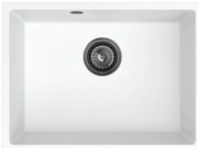 Sink Quality Crypton 60, kuchynský granitový drez 535x400x205 mm + čierny sifón, biela, SKQ-CRY.W.1KBO.60.XB