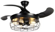 Stropný ventilátor čierny so zaťahovacími lopatkami 107 cm 5-svetiel s diaľkovým ovládaním - Gaiola