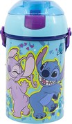 Plastová fľaša na pitie so slamkou a viečkom Stitch &amp; Angel - 450 ml