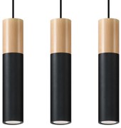 Závesné svietidlo Pablo, 3x drevené/čierne kovové tienidlo