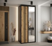 Šatníková skriňa ASIRI 7 - 120/45 cm, čierna / dub artisan / čierna
