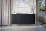 Komoda so zásuvkami Vesper 160 cm - čierna / zlaté nohy