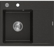 Mexen Ben, 1-komorový granitový drez 600x500x190 mm, ľavý+ chrómový sifón, čierna-zlatá metalíza, 6522605000-75