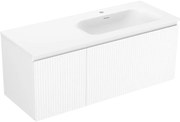 Mexen Rivel, kúpeľňová skrinka 120 cm s pravým umývadlom Vela, 1S, 1D, drážkovaná, biela matná, 91A23-12047-3-BBFF01-W23P01