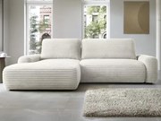 Rohová sedačka Cord, smotanovo biela štruktúrovaná látka, ľavý roh%