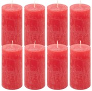 Červená parafínová sviečka, rustikálna, 10 cm, 8 ks