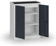 Policová dielenská skriňa 2-dverová, 2 police + 1 zásuvka, 1180 × 950 × 500 mm, grafitové dvere