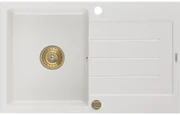 Mexen Bruno, granitový drez 795x495x200 mm, 1-komorový, biela so zlatým sifónom, 6513791010-20-G