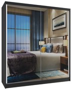 Šatníková skriňa 133 cm Belini čierny mat s posuvnými dverami a zrkadlom  M SZP2/2/B/WI/L/HI