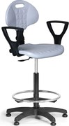 Pracovná stolička PUR s podpierkami rúk, permanentný kontakt, klzáky, sivá