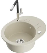 Mexen Kevin, 1-komorový granitový drez 586x458x190 mm a drezová batéria Flora, béžová, 6517-69-670401-07