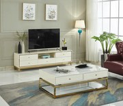 KONFERENČNÝ STOLÍK RAVENNA NEREZOVÁ OCEĽ + ZLATÝ 130 cm