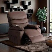 Masážne kreslo Halis s funkciou hojdania, otáčania a polohovania hnedá ekokoža