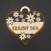 AMADEA Drevené srdce s textom "krásny deň", 7 cm, český výrobok