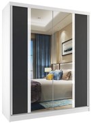 Šatníková skriňa 133 cm Belini biely mat / čierny mat s posunými dverami a zrkadlom MV SZP2/2/W/B/W/HI