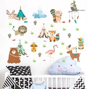 Samolepka na stenu "Zvieratká - Indiáni" 80x100cm