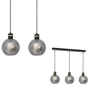 Závesné svietidlo Omega, 3x grafitové sklenené tienidlo, b/g