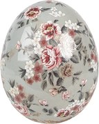 Decorative Figurine Egg ? 10x12 Cm Grey Ceramic Flowers - ? 10*12 cm