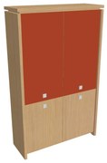 Vysoká skriňa Verno 128 x 46 x 210 cm, kombinované dvere, dub svetlý / oranžová