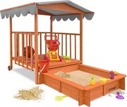 Pieskovisko s verandou HAPPY, 130x130x143 cm, hnedá/šedá Jurhan